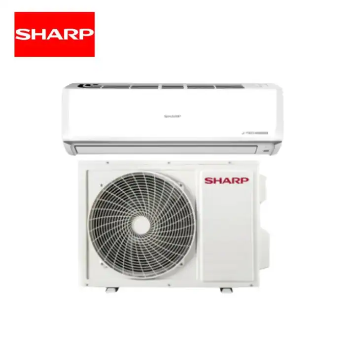 Air conditioning unit by Sharp, efficient cooling, affordable HVAC solution, energy-saving air conditioner, modern climate control system.