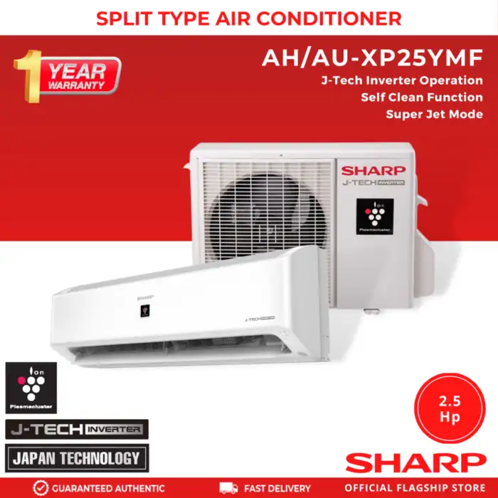 Premium split-type air conditioner with J-Tech inverter technology, self-clean function, super jet mode, and a 1-year warranty, ideal for commercial and residential use.