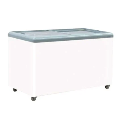 Heavy-duty commercial ice freezer with a glass lid, ideal for food service and hospitality industries. Durable, reliable, and energy-efficient ice storage solution.