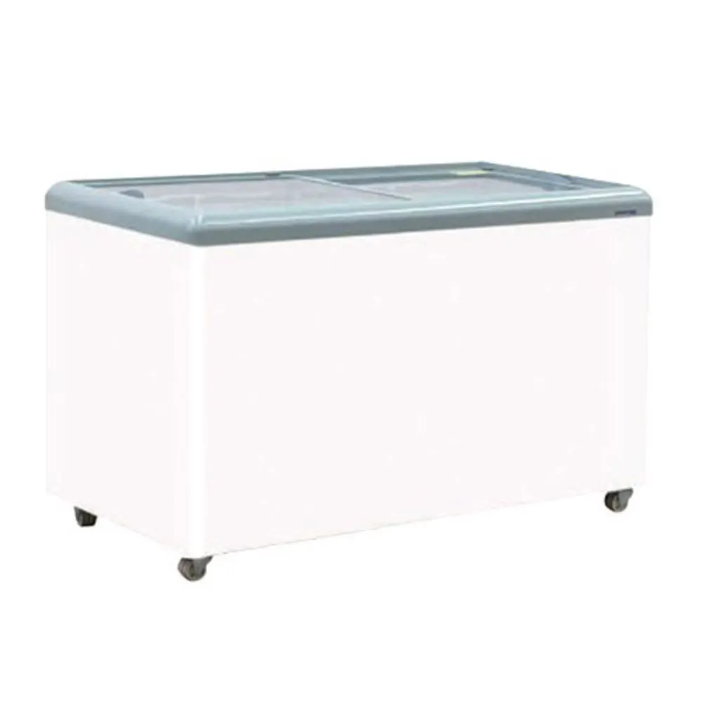 Chest Type Freezer GLASS DOOR SD-500 Heavy-duty commercial ice freezer with a glass lid, ideal for food service and hospitality industries. Durable, reliable, and energy-efficient ice storage solution.