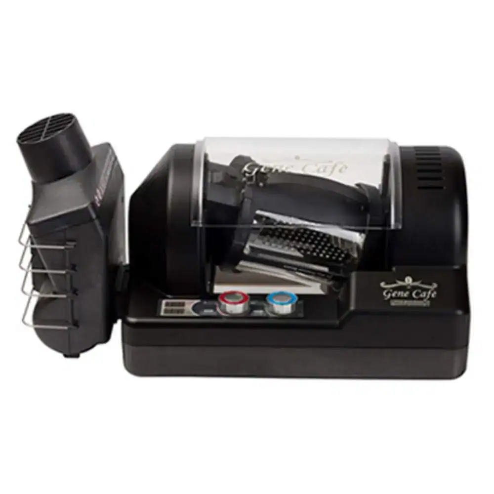 Coffee Roaster CBR-101 Sliced black and silver meat slicer with adjustable thickness and safety cover for commercial kitchen use. Durable, easy to clean, perfect for deli, bakery, and catering professional settings.