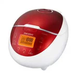 Efficient red and white rice cooker with digital display, multiple cooking functions, and user-friendly controls from Beyond Hygiene Asia.