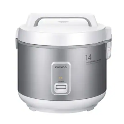 Cuckoo rice cooker and warmer, modern kitchen appliance with digital controls and stainless steel finish.