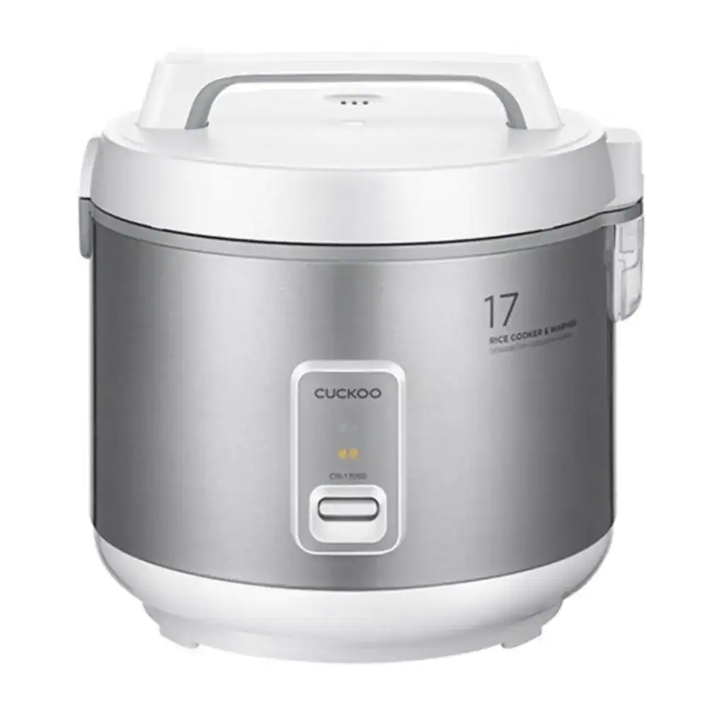 Cuckoo Electric Rice Cooker CR-1720S Stainless steel rice cooker and warmer for commercial or home use, featuring touch control panel, durable construction, and easy operation. Perfect for improving hygiene and efficiency in food prep.
