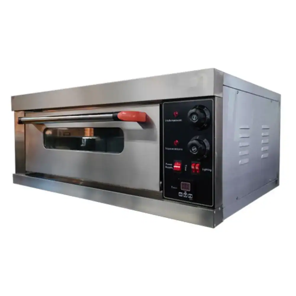 Stainless steel commercial oven used for baking and roasting in the food service industry. Perfect for restaurants, bakeries, and catering businesses seeking reliable kitchen equipment.