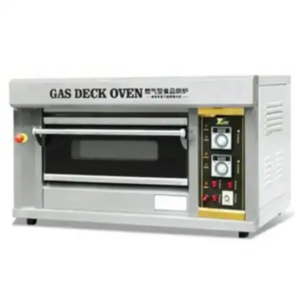 Gas deck oven used for commercial baking and food preparation in professional kitchens. Robust, efficient, and designed for high-volume baking needs. Suitable for restaurants, bakeries, and catering services.