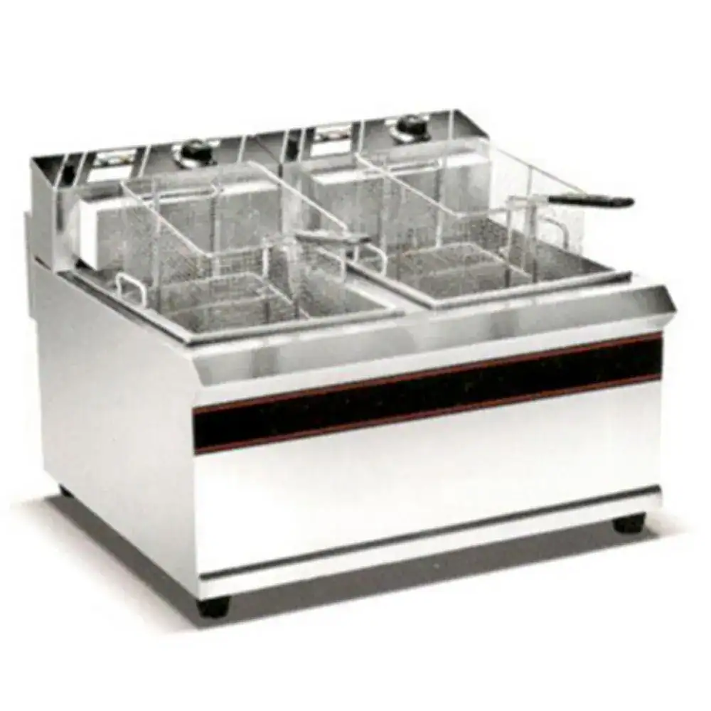 Deep Fryer Electric DOUBLE ZH-904 Stainless steel heated bain-marie with multiple compartments for food warming, ideal for catering and food service establishments. Designed for efficient temperature control and easy cleaning.