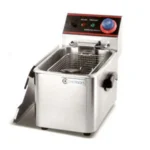 Stainless steel commercial deep fryer for professional foodservice cooking and frying. Durable, easy to clean, ideal for restaurants and catering businesses.