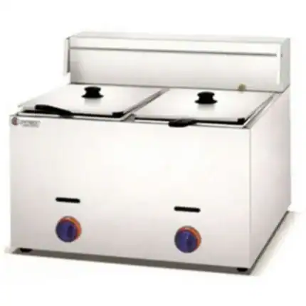 Stainless steel double burner commercial griddle for professional kitchen cooking and food preparation. Durable and efficient cookware equipment ideal for restaurants and catering services.