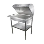 Stainless steel handwashing sink with protective lid, ideal for hygienic sanitation stations. Perfect for foodservice, healthcare, and industrial cleanliness needs.