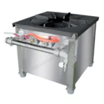 Corrosion-resistant commercial gas stove with heavy-duty burners and adjustable controls, ideal for restaurant kitchens and foodservice environments.