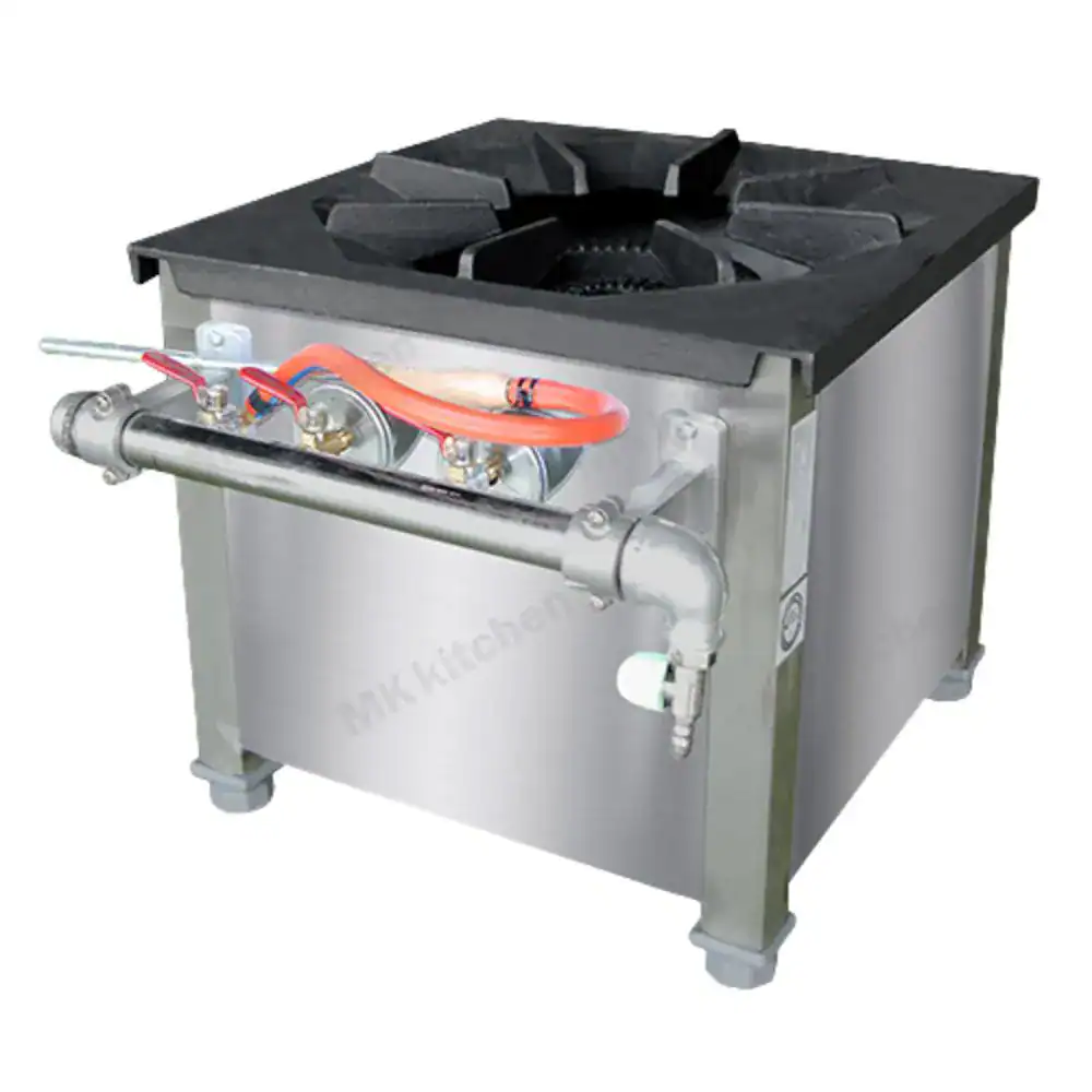 FAB Low Stock Pot Burner Corrosion-resistant commercial gas stove with heavy-duty burners and adjustable controls, ideal for restaurant kitchens and foodservice environments.