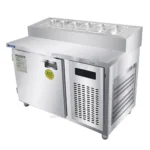 Stainless steel commercial ice cream freezer with multiple compartments, ideal for food service and beverage establishments, durable and efficient for commercial use.