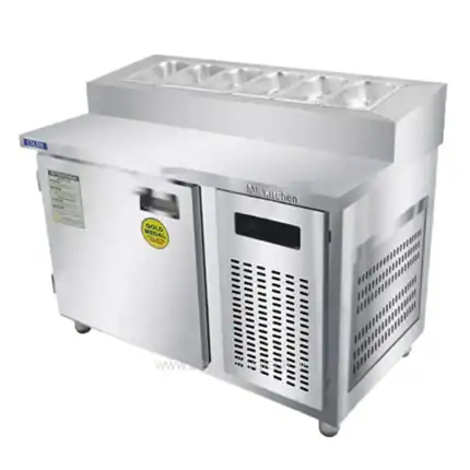 Stainless steel commercial ice cream freezer with multiple compartments, ideal for food service and beverage establishments, durable and efficient for commercial use.