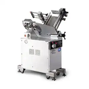 Automatic meat slicing machine for commercial kitchens and food processing facilities.