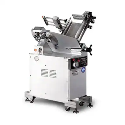 Automatic meat slicing machine for commercial kitchens and food processing facilities.