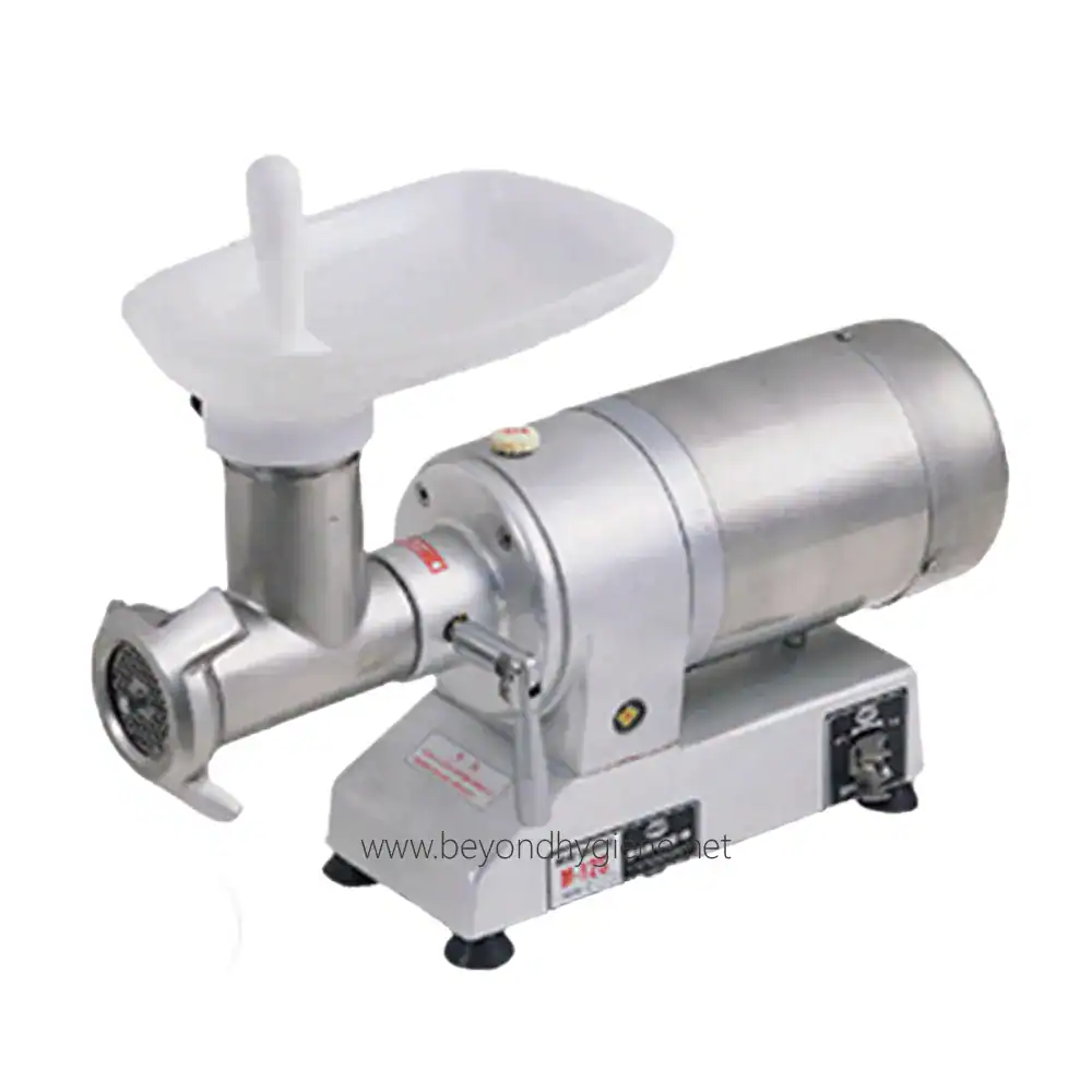 Fujee Meat Grinder M-12S Stainless steel meat grinder machine for commercial use, industrial meat mincer with hopper for food processing.