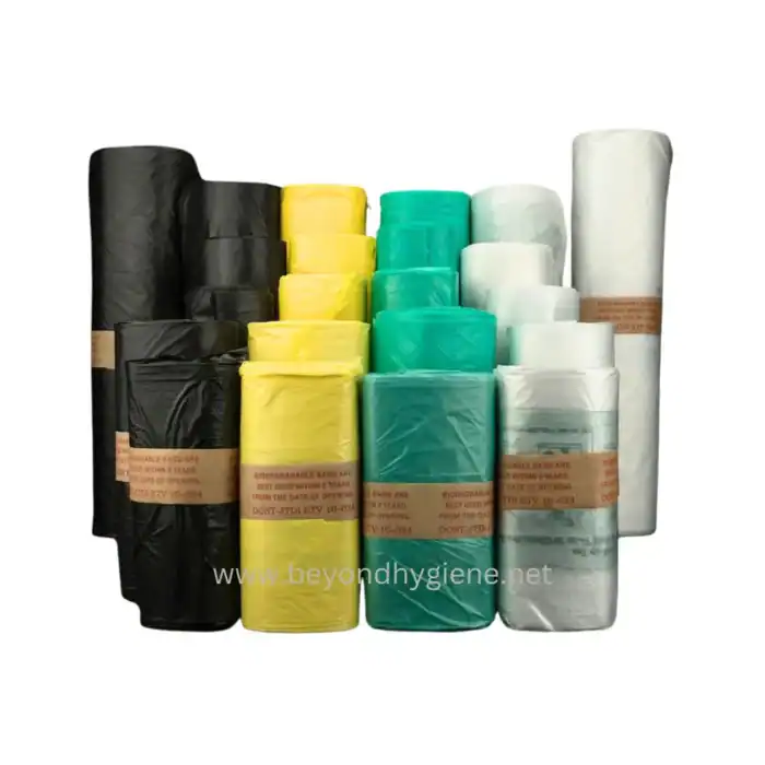 Plastic waste bags from Beyond Hygiene Asia for waste disposal and sanitation in hygienic cleaning solutions.