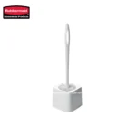Rubbermaid toilet brush holder with a modern white design, ideal for commercial or office bathrooms, promoting hygiene and sanitation.