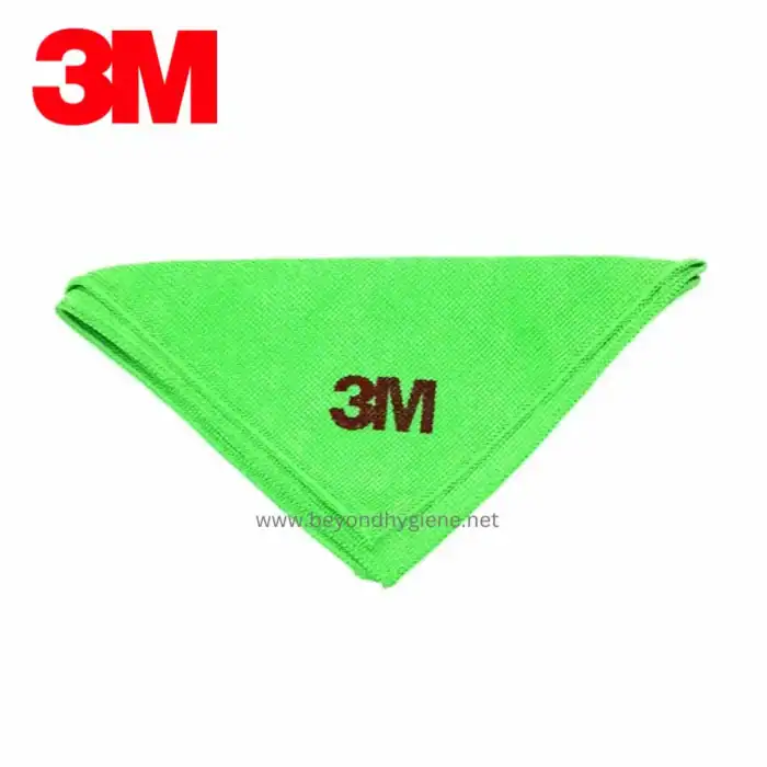 3M branded cleaning cloth in bright green, ideal for hygiene and maintenance tasks, featuring the recognizable 3M logo for professional cleaning solutions.