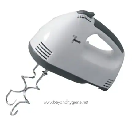 Electric hand mixer for cooking and baking, lightweight and easy to use kitchen appliance, ideal for mixing batter and dough, stainless steel beaters, compact design, suitable for home and professional kitchens.