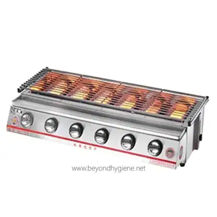 Disposable gas burner stove with multiple burners for commercial and industrial use in professional kitchens. Designed for durability and high efficiency for cooking needs.