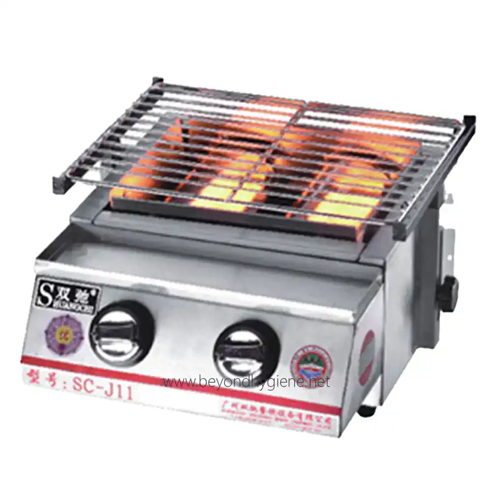 Cooking gas stove with multiple burners, stainless steel design, Asian kitchen appliances, commercial-grade cookware, Beyond Hygiene Asia.