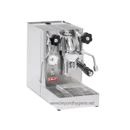 Commercial espresso machine with stainless steel body, professional-grade for cafes and restaurants in Asia.