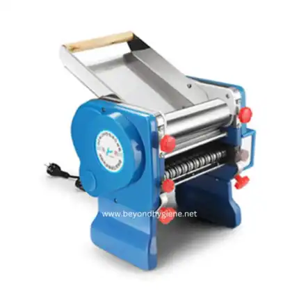 Bright blue commercial pasta machine for food processing and hygiene production, ideal for kitchens and food industry use, provided by Beyond Hygiene Asia.