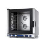 Stainless steel commercial convection oven with digital controls for professional kitchen use.