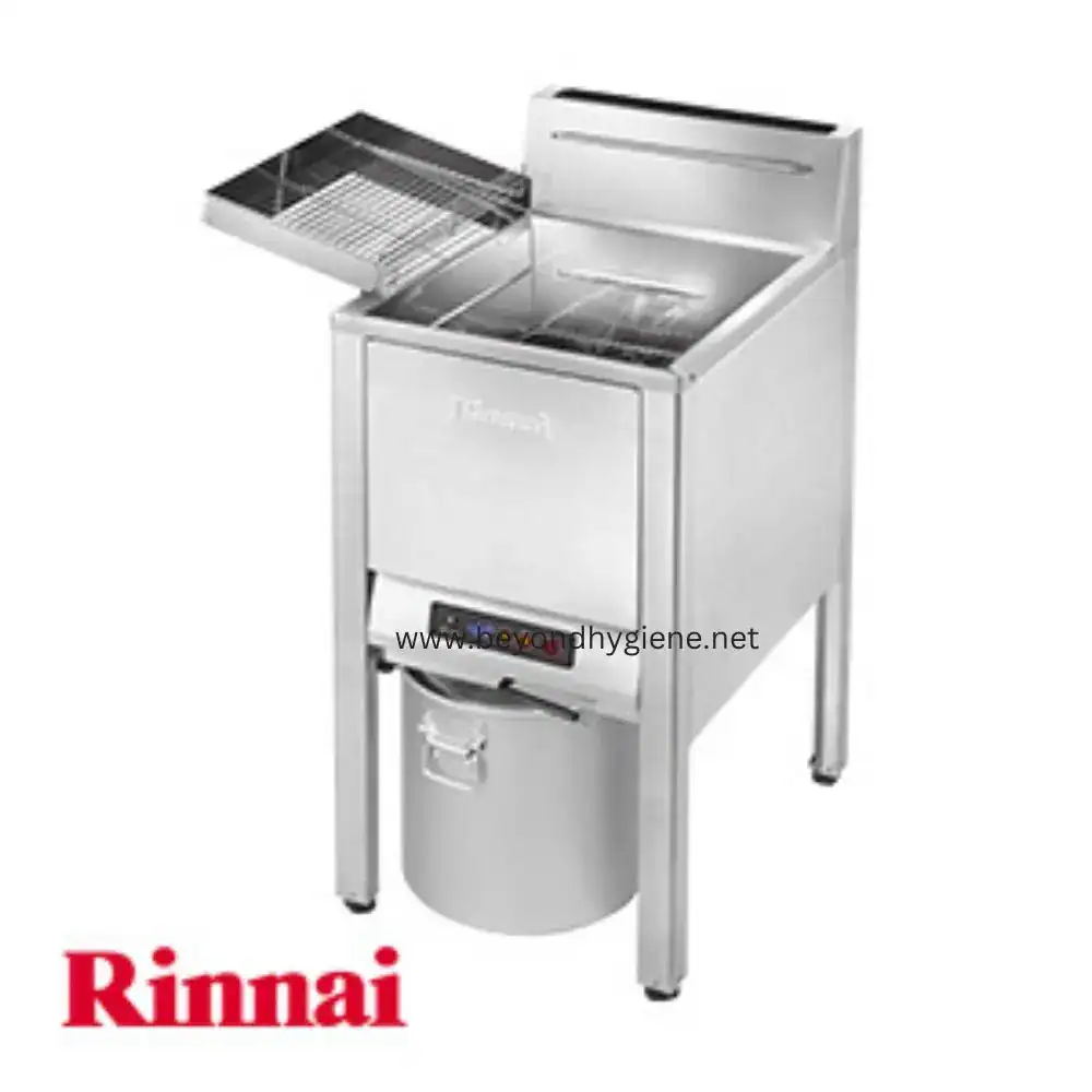Rinnai Deep Fryer RFA-228G Stainless steel commercial dish sterilizer with built-in drainage system, ideal for professional kitchens and hygiene environments.