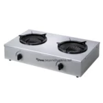 Gas stove for commercial kitchen use with two burners, stainless steel construction, adjustable heat controls, and durable design for professional culinary environments.