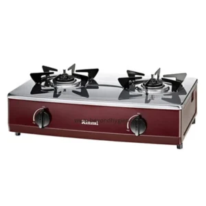 Gas stove with two burners and control knobs, ideal for commercial or domestic kitchen use. Suitable for cooking needs with efficient heat distribution and durable design.