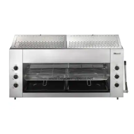 Stainless steel commercial rotisserie oven for professional foodservice and catering, with adjustable controls and multiple racks for even cooking and easy cleaning.