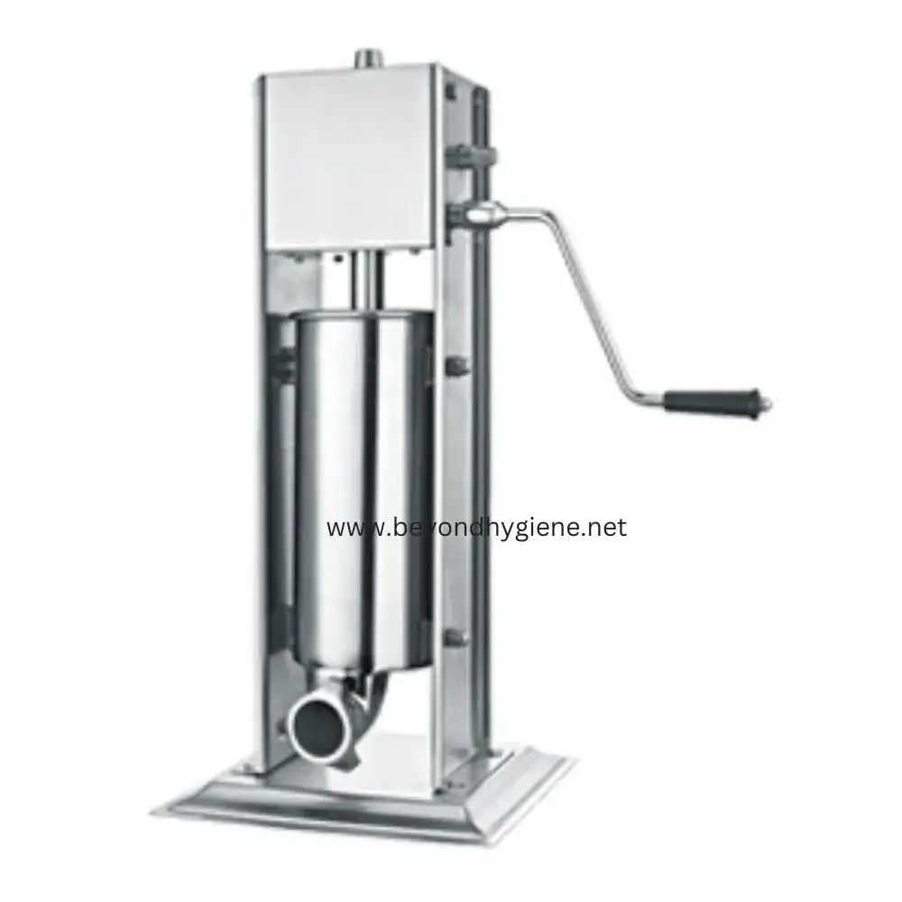 Sausage Stuffer TV-5L Automatic hand sanitizer dispenser with foot pedal, stainless steel, touchless hygiene solution for public restrooms, healthcare, and food service environments.