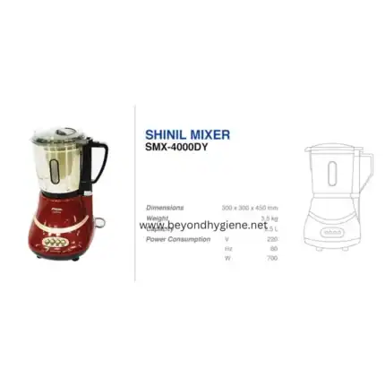 High-quality image of a Shinil Mixer SMX-4000DY, professional blender used in the food and beverage industry by Beyond Hygiene Asia. Suitable for commercial kitchens and cafes.
