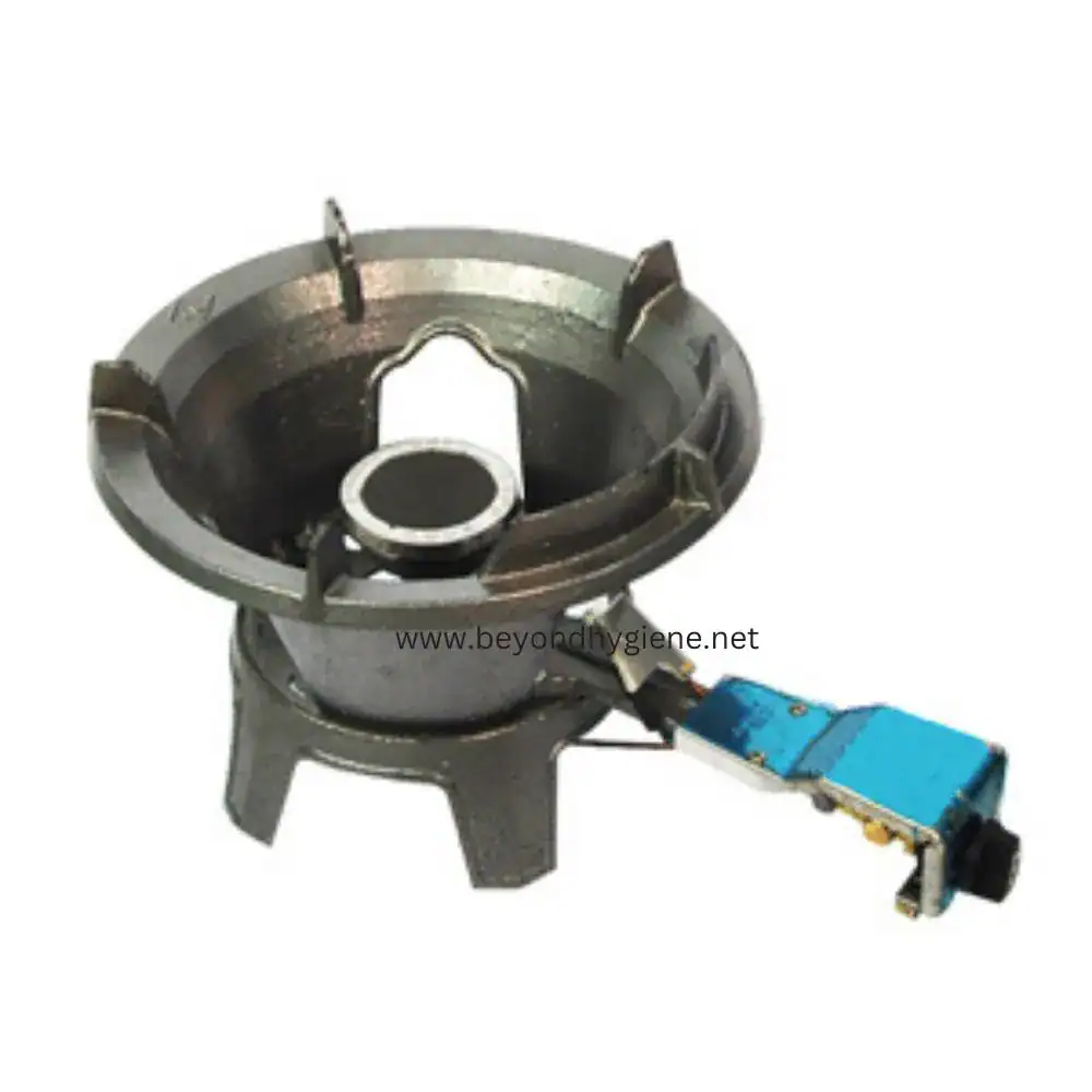 Table Top Wok Burner 6-8 Chrome-plated gas stove burner with automatic ignition, suitable for commercial and domestic use, ensuring hygiene and safety in kitchen environments.