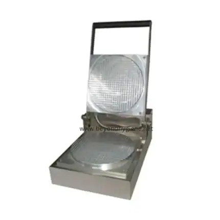 Stainless steel UV sterilizer UV sanitizer with open lid for hygiene cleaning and disinfection in commercial and healthcare settings.