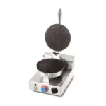 Non-stick electric waffle maker with round shape and adjustable temperature control for commercial and home use.