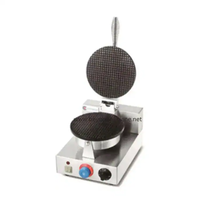 Non-stick electric waffle maker with round shape and adjustable temperature control for commercial and home use.