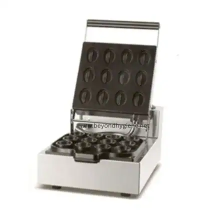 Soft serve waffle cone maker with black non-stick molds, commercial bakery equipment, stainless steel construction, used for ice cream shops, dessert cafes, and food service businesses in Asia.