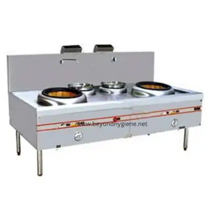 Commercial industrial stove with multiple burners and a stainless steel finish, ideal for professional kitchens and dining establishments in Asia.
