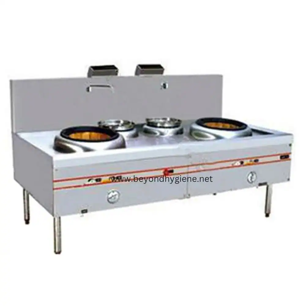 Wok Burner CL-2000G Commercial industrial stove with multiple burners and a stainless steel finish, ideal for professional kitchens and dining establishments in Asia.