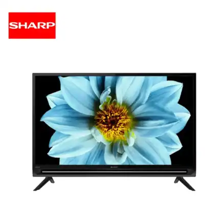 Samsung flat-screen TV featuring a close-up of a blue flower display for vibrant picture quality.