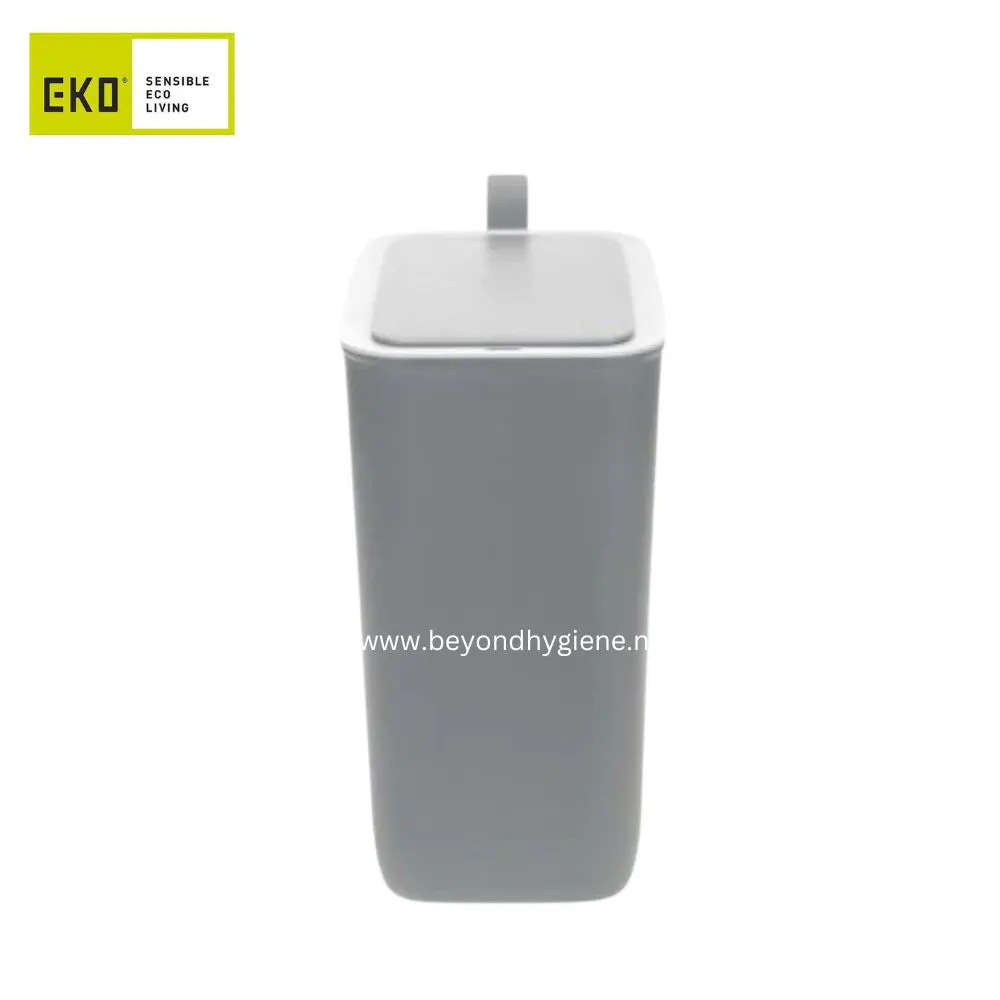 Morandi Smart Sensor Bin 8L Gray (3) EKO sleek grey trash bin with lid, ideal for hygienic waste disposal in commercial and public spaces. Designed for durability and aesthetic appeal, promoting cleaner environments.