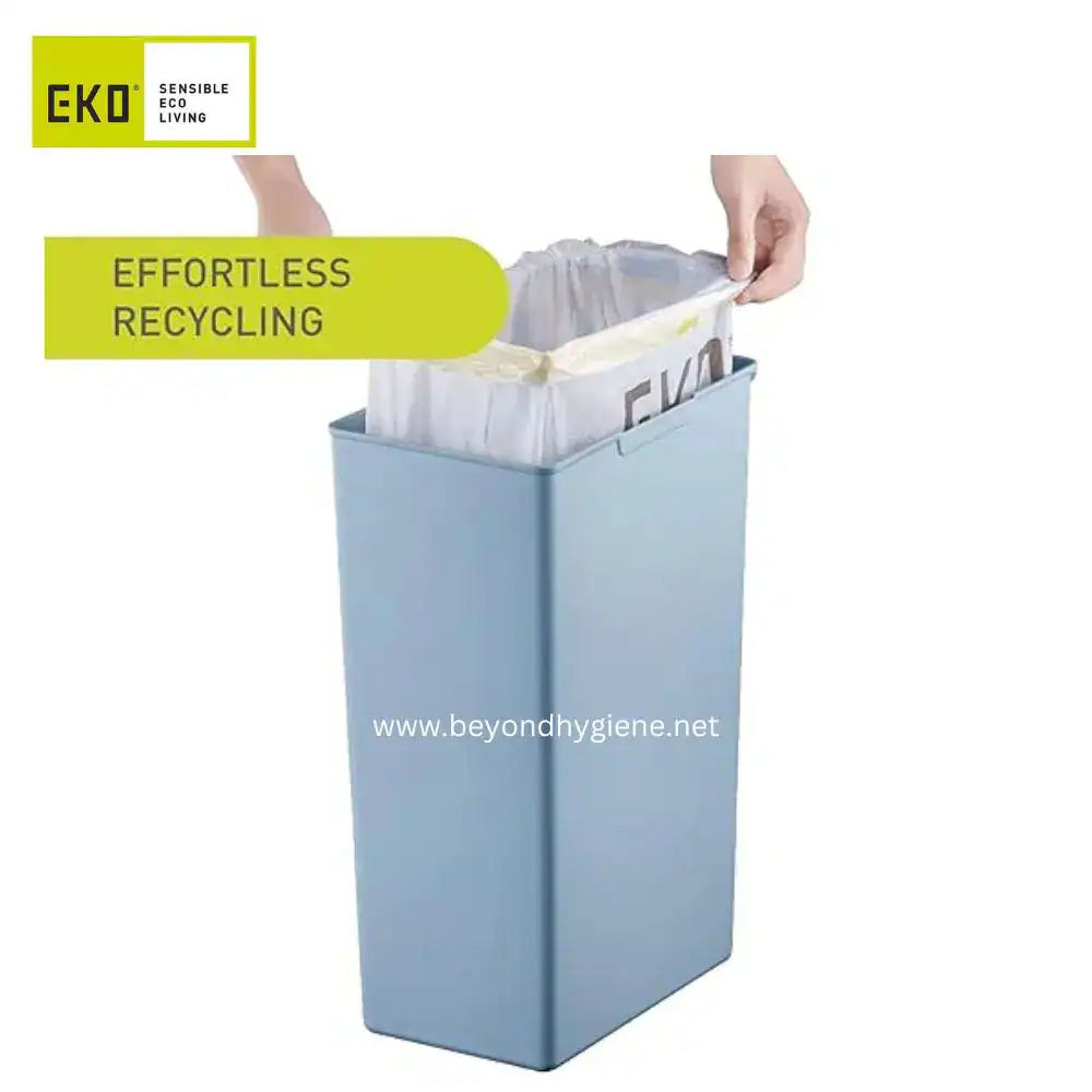 Morandi Touch Plastic Recycler 30L Titanium Blue (2) Effortless recycling bin for paper waste, designed for eco-friendly waste management. Perfect for sustainable office and hygiene practices in Asian markets.