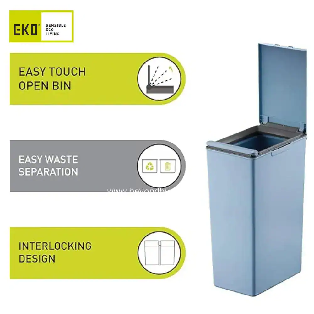 Morandi Touch Plastic Recycler 30L Titanium Blue (4) Highly hygienic open-bin trash can with touchless operation, waste separation, and interlocking design, ideal for Asia-based commercial and institutional cleaning needs.