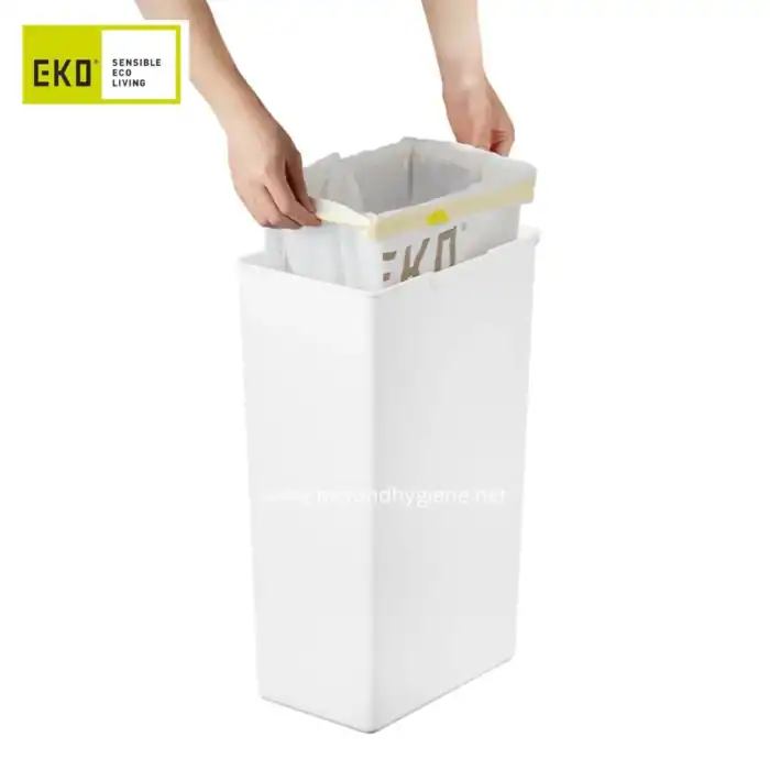 Used of a reusable trash bag liner for sustainable waste management at Beyond Hygiene Asia.