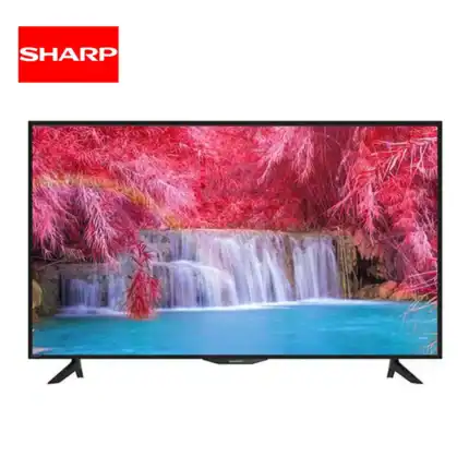 High-definition LED smart TV with vibrant waterfall and pink foliage display, perfect for home entertainment and immersive viewing experiences.
