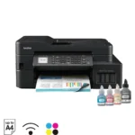 High-speed multifunction printer with wireless connectivity, compatible with A4 paper, featuring ink refilling system and color printing capabilities, ideal for office hygiene and document management.